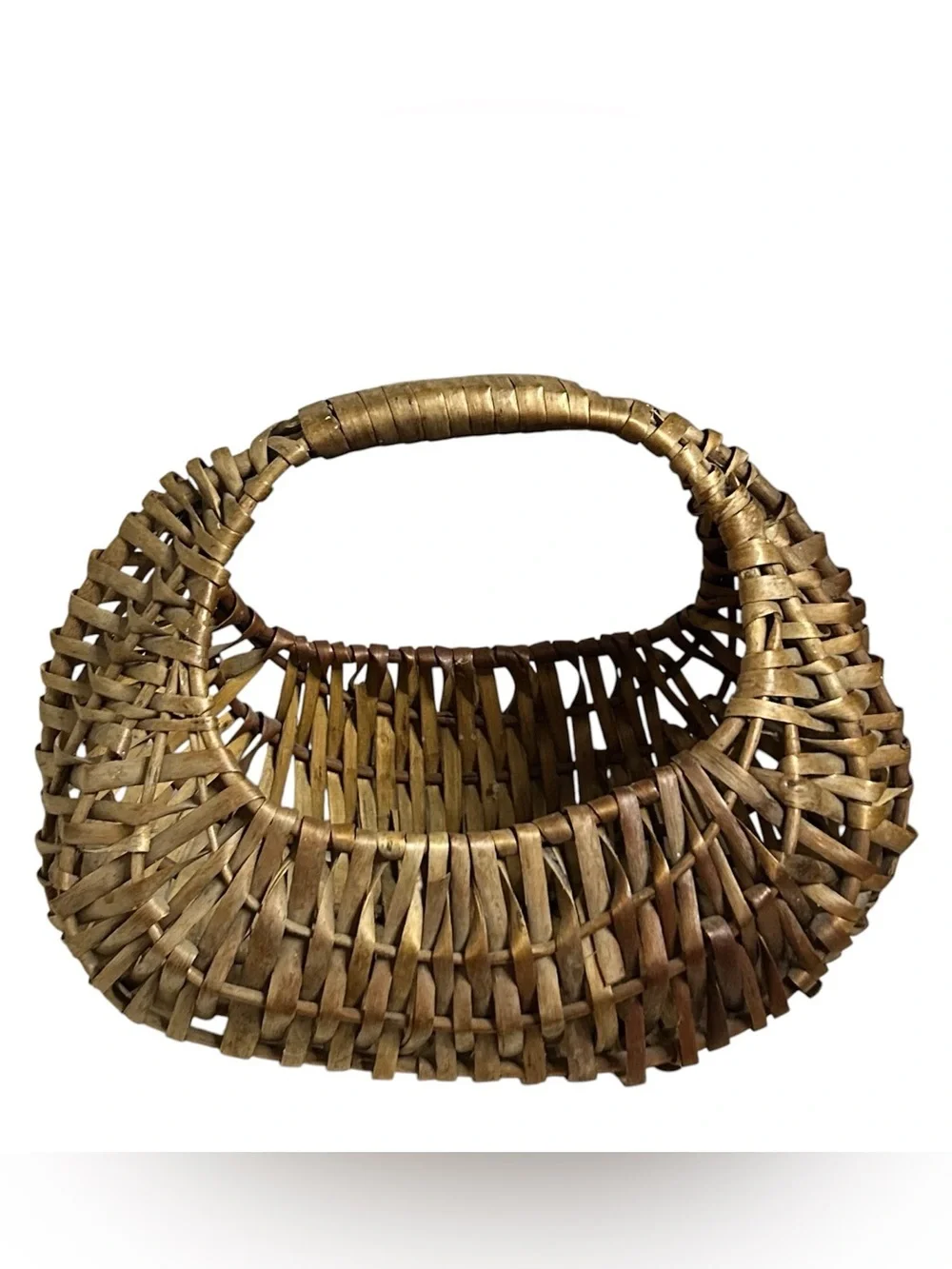 Vintage Handwoven Gondola Style Wrapped Handle Basket